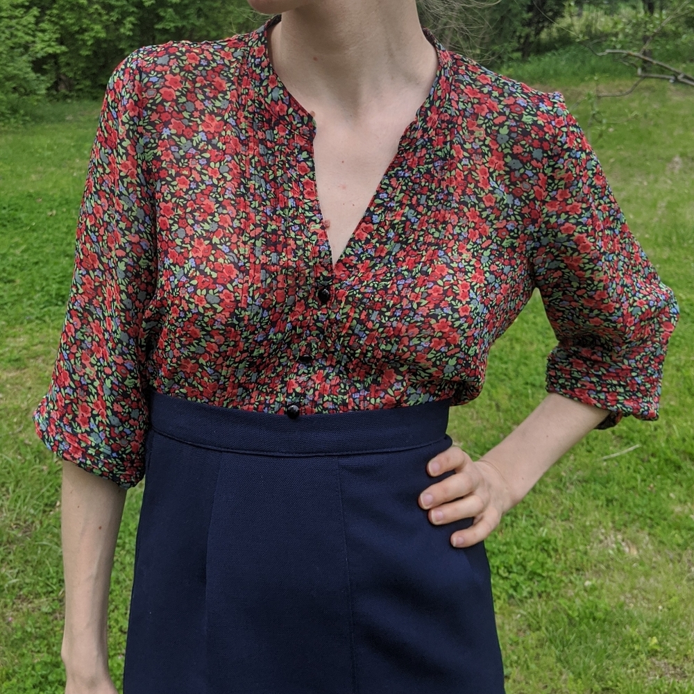 vintage twentyone small floral print sheer blouse - Picture 2 of 4
